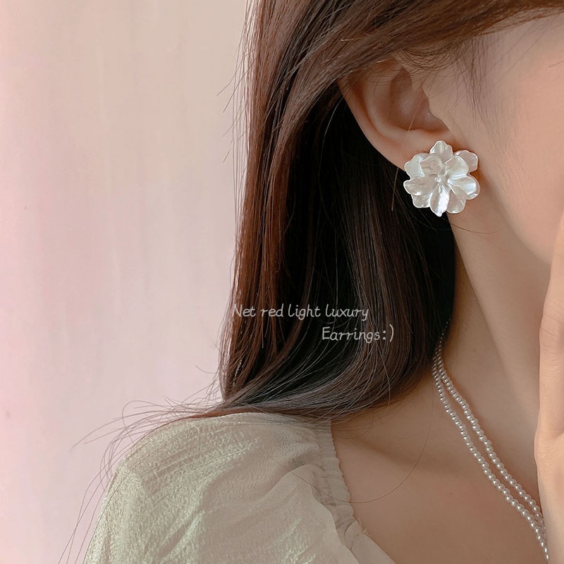 Bông Tai Mạ Bạc 925 Hình Hoa Thanh Lịch Thời Trang Phong Cách Hàn Quốc Cho Nữ