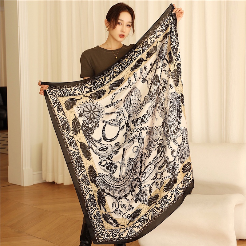 Khăn Choàng Cổ Vuông Vải Lụa In Họa Tiết Thời Trang WJ1014-122 Kích Thước 110x110cm
