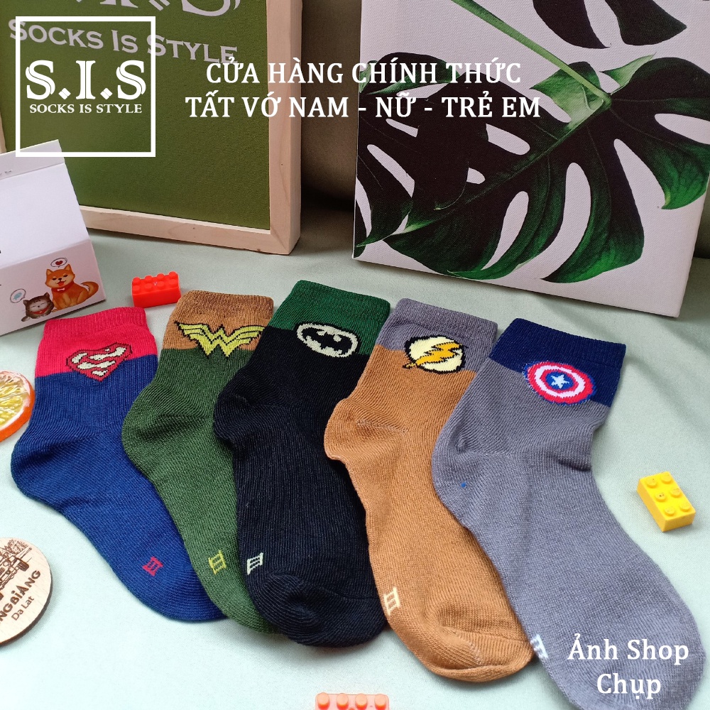 Set 5 Đôi Tất Vớ Bé Trai Cổ Cao Siêu Thoáng Họa Tiết Siêu Anh Hùng Captain Năng Động Hoạt Bát