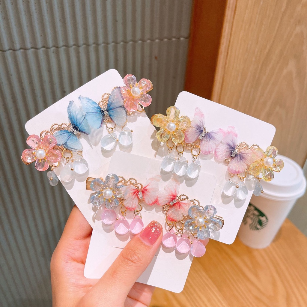 Kẹp Tóc Ruy Băng Đính Núm Tua Kiểu Cổ Điển Dễ Thương Cho Bé Gái