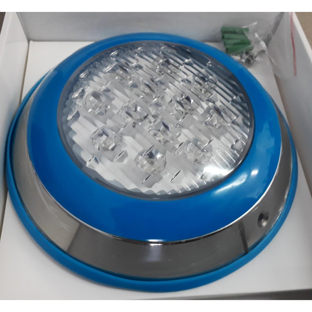 ĐÈN LED DƯỚI NƯỚC 12W-12V vỏ ngoài Inox viền xanh ánh sáng 7 MÀU dùng trang trí bể bơi hoặc hồ cá hay ốp tường