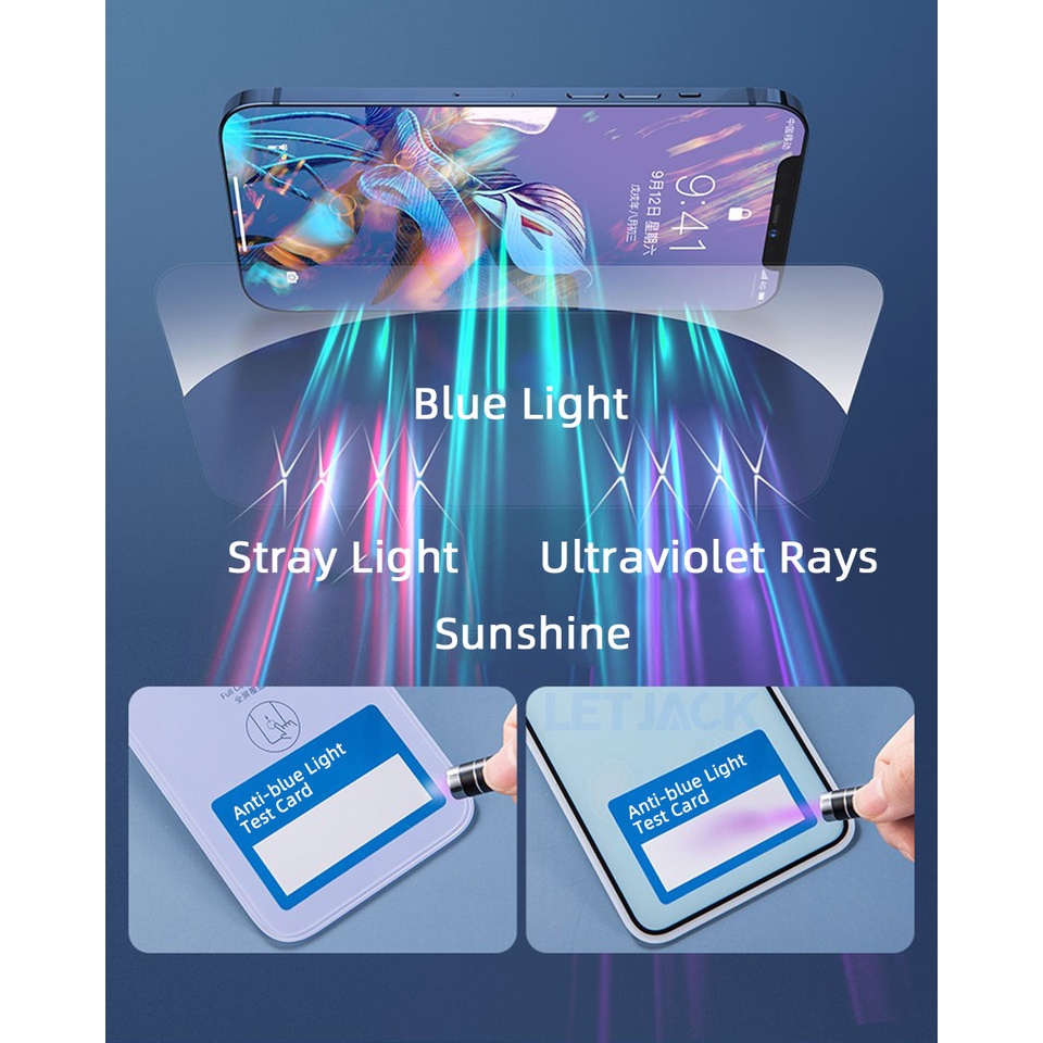 2 miếng Kính cường lực chống ánh sáng xanh cho for iPhone 14 13 12 11 Pro Max Mini Xs Max XR X 7 8 6 6s Plus SE 2020 Phim bảo vệ màn hình điện thoại