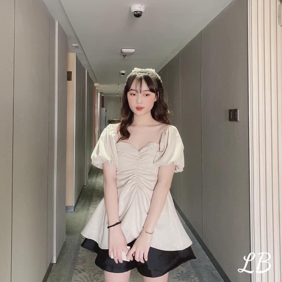 Áo trễ vai tay bồng nhúm ngực xòe đuôi cá MQ CLOTHING áo thiết kế chun vai kiểu dáng gợi cảm nữ tính