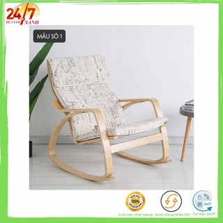 Ghế Poang ngắn thư giãn - đọc sách( chân ghế bập bênh thư thái , đệm mút êm , vải bọc cotton thoáng khí )
