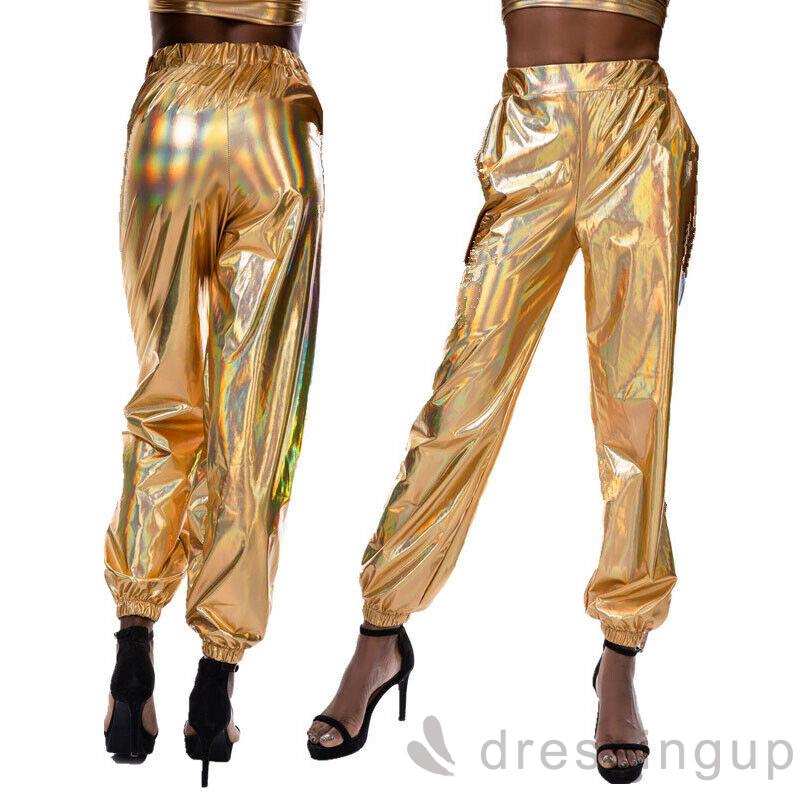 Quần Jogger Lưng Cao Thiết Kế Màu Sáng Bóng Cho Phái Nữ