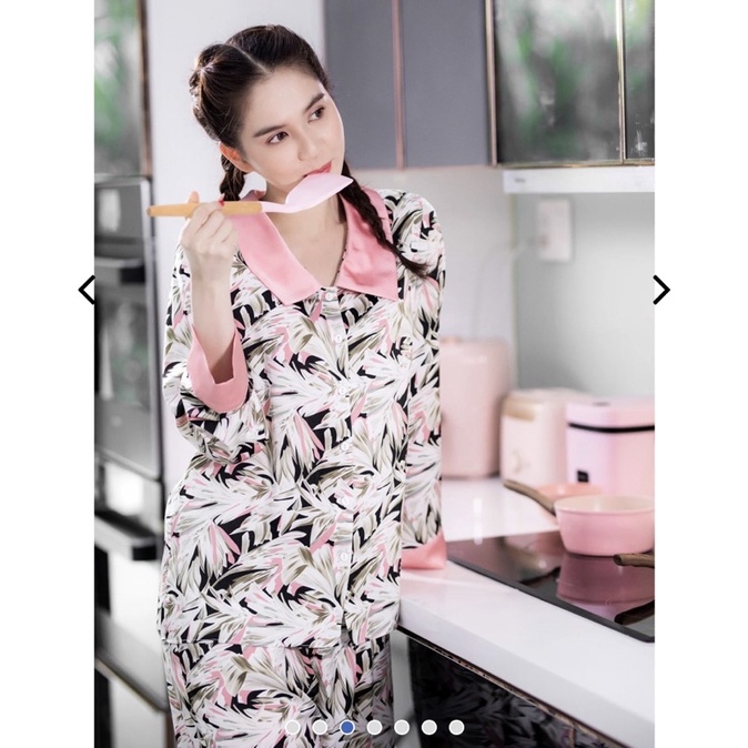 Đồ Ngủ Nữ Bộ Lụa Pijama Venus Secret Dài Tay Họa Tiết Hồng Xinh Xắn