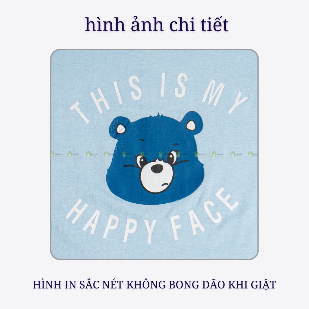 Bộ Cộc Tay Cho Bé Trai, Bé Gái KIMCHIBABY Vải Thun Lạnh Hoạ Tiết Gấu Happy Face, Bộ Quần Áo Trẻ Em Mặc Nhà KW2201