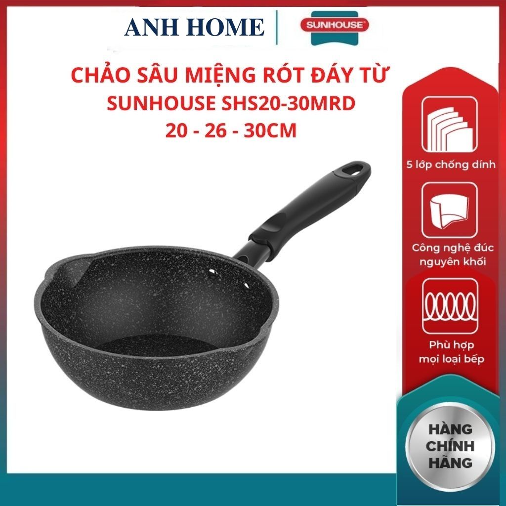 ( HCM - SHIP 2H ) Chảo nhôm chống dính sâu đáy từ miệng rót SHS20MRD SUNHOUSE phủ chống dính cao cấp an toàn