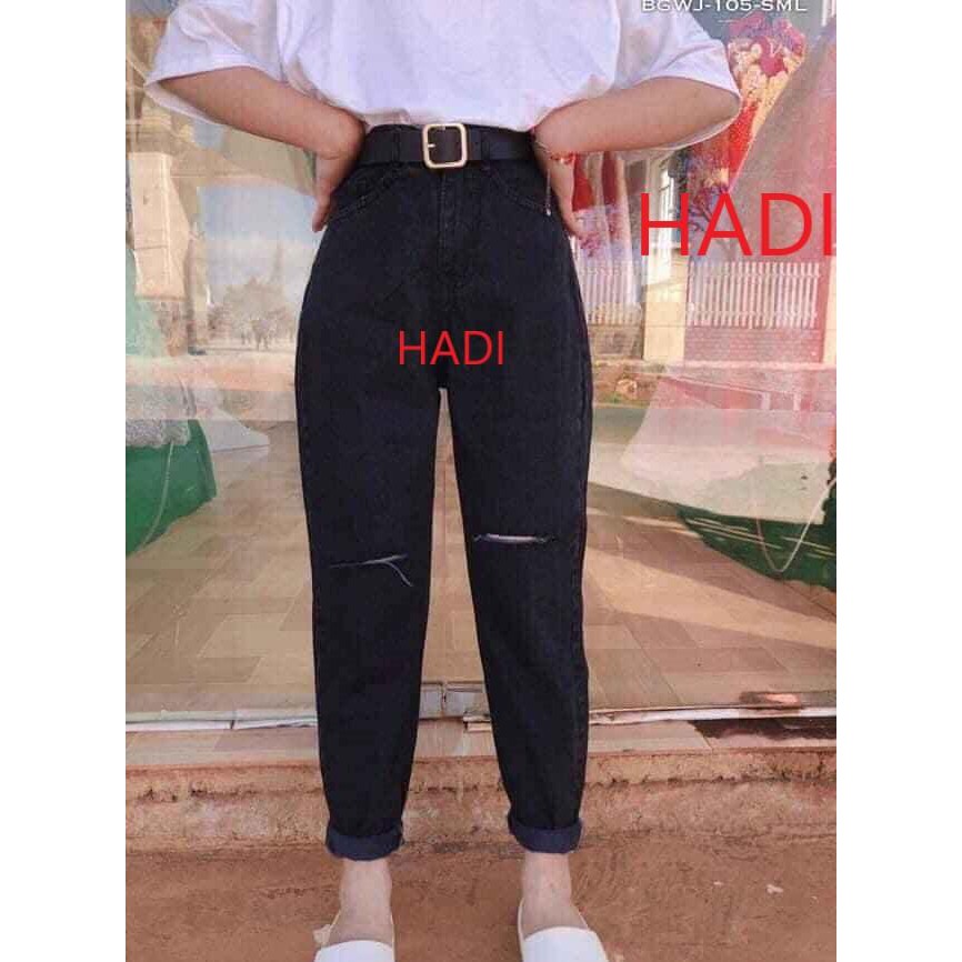 QUẦN BAGGY JEAN NỮ CAO CẤP HADI LƯNG CAO MÀU ĐEN RÁCH 2 GỐI CỰC NGẦU CỰC HOT-NL12387