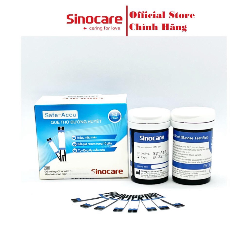 [SIEU SALE] * Que Thử Đường Huyết Hộp 50 Que Safe Accu Tặng Kèm 50 Kim Chính Hãng Sinocare