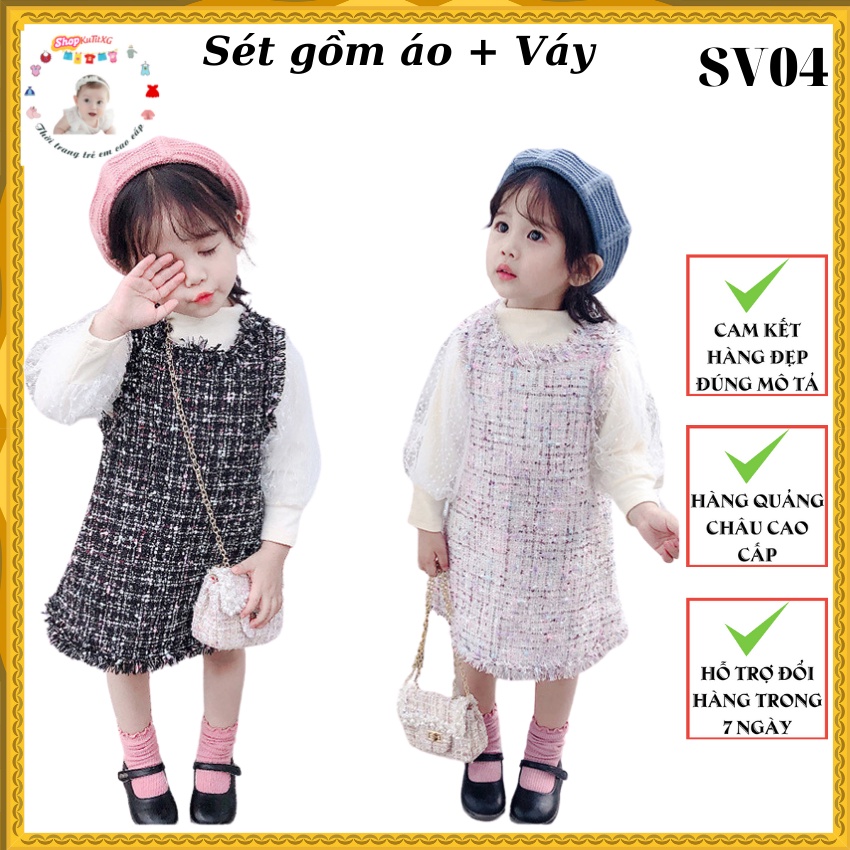 Váy thu đông bé gái xinh xắn tặng kèm áo trắng tay ren bồng dành cho bé gái 2-5 tuổi [SV04]