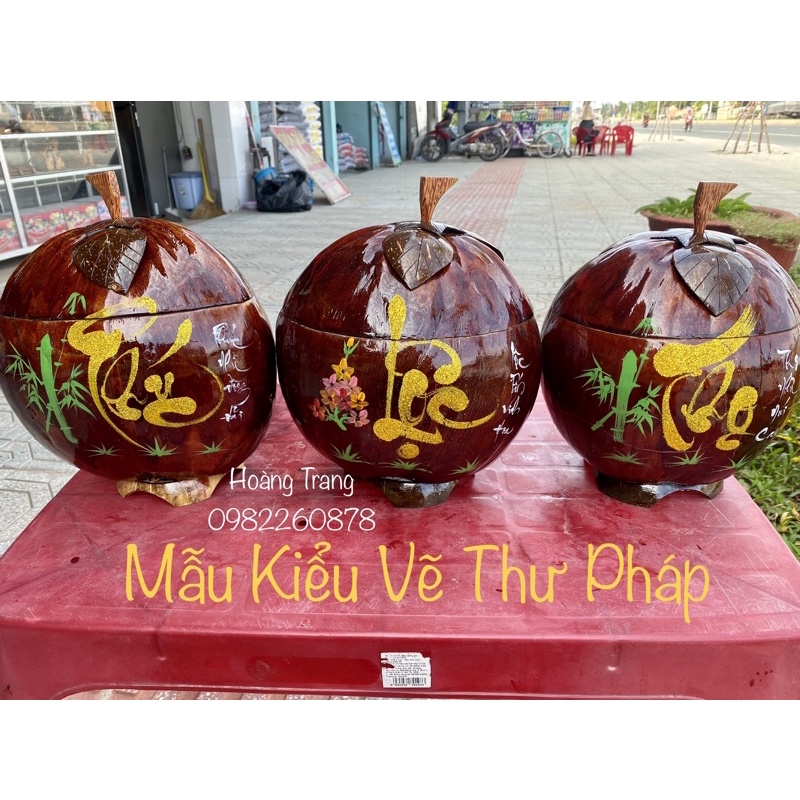 Vỏ giữ ấm bình trà trái dừa vẽ thư pháp Size Đại 1200ml