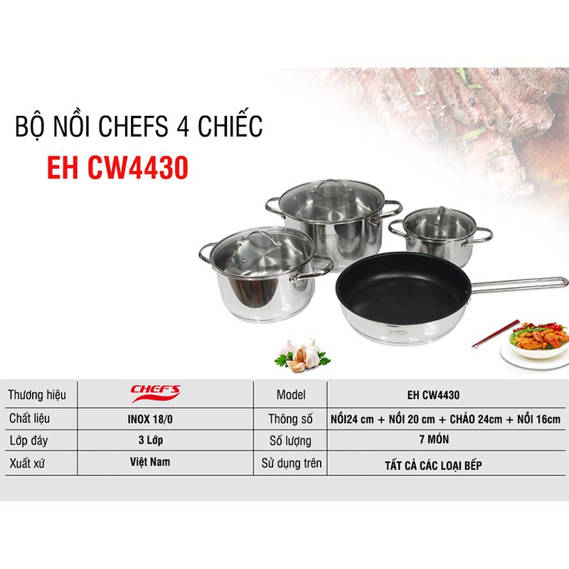 Bộ nồi 4 chiếc Chefs EH-CW4430 đáy từ