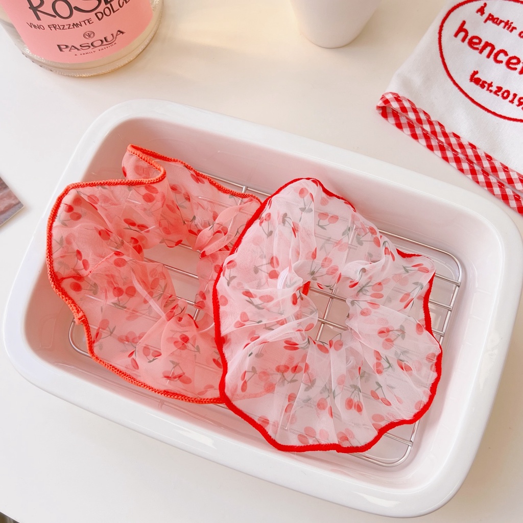 Dây cột tóc vải scrunchies quả cherry phiên bản Hàn Quốc siêu dễ thương DCR