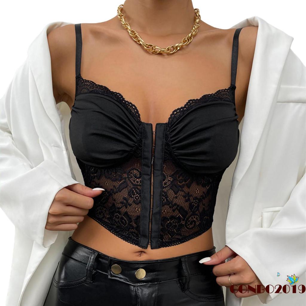 Áo Tank Top Ôm Dáng Viền Ren Màu Đen Gợi Cảm Cho Nữ