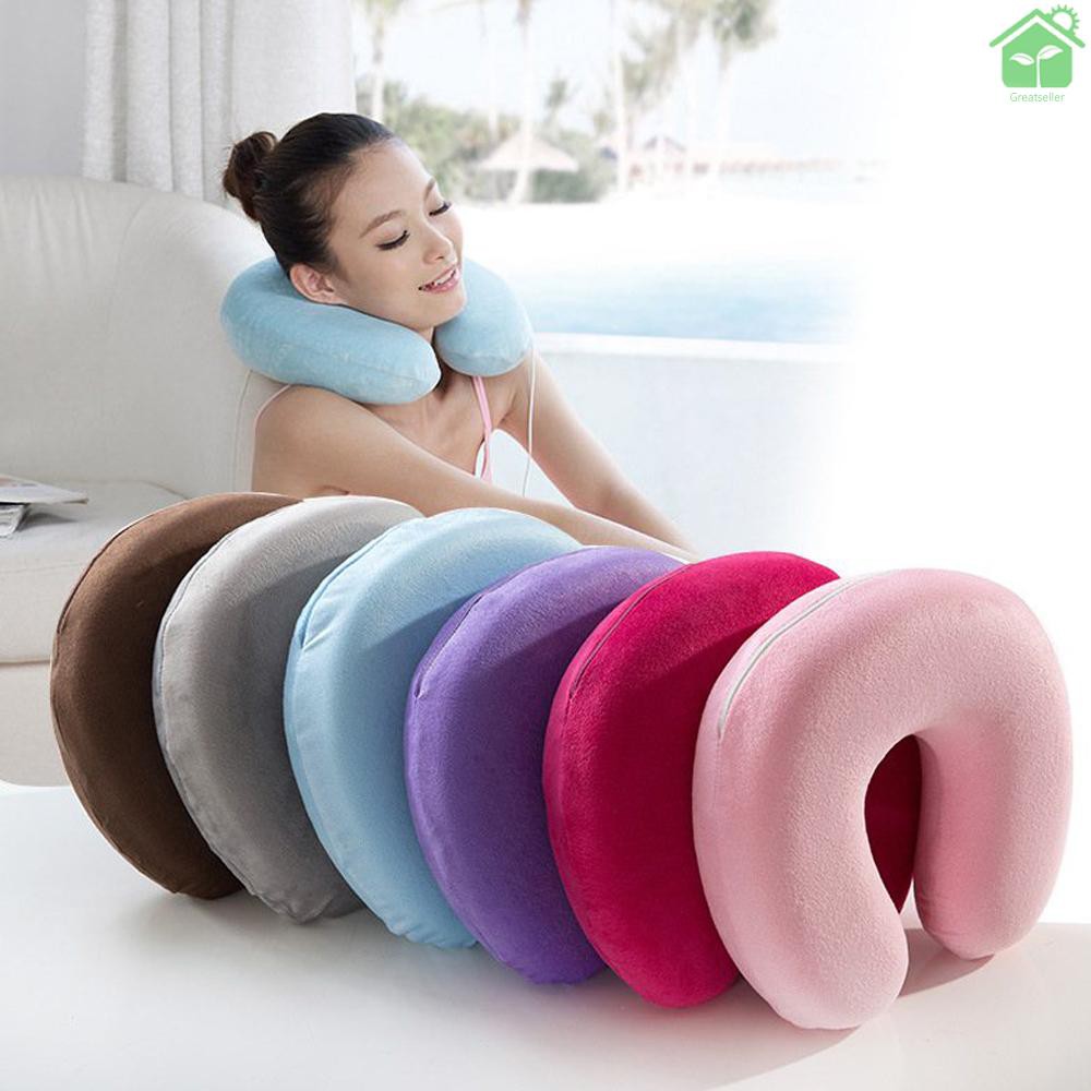 Gối Kê Cổ Hình Chữ U Bằng Cotton Đàn Hồi Chậm Bảo Vệ Cổ Khi Đi Du Lịch