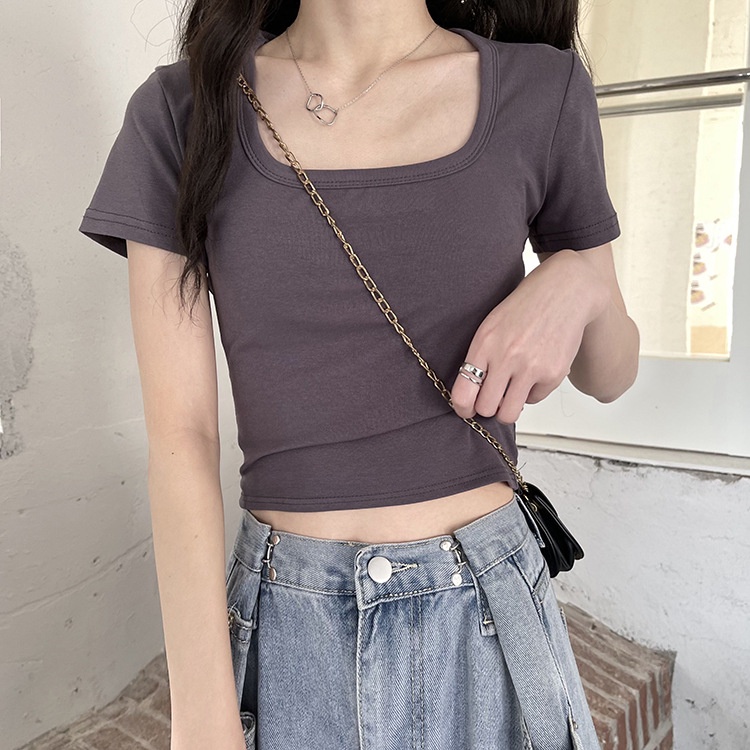 Áo Thun Ngắn Tay Màu Sắc Đơn Giản Thời Trang Cho Nữ