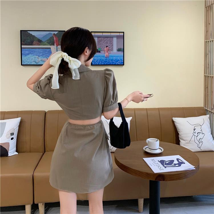 Váy chữ A ôm eo tay phồng đơn giản thời trang phong cách Hàn Quốc cho nữ | BigBuy360 - bigbuy360.vn