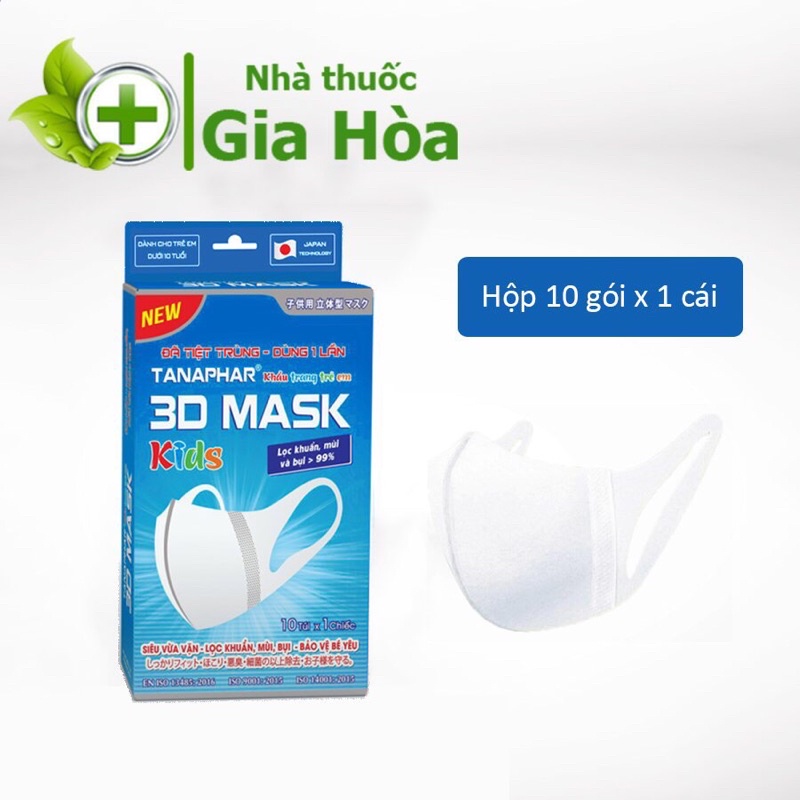 Khẩu trang 3D Mask Tanaphar (CHÍNH HÃNG) công nghệ Nhật Bản dành cho trẻ em và người lớn (Hộp 10 cái)