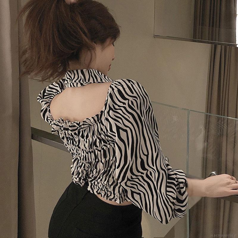 Áo Croptop Tay Phồng In Họa Tiết Ngựa Vằn Kiểu Hàn Quốc Xinh Xắn Cho Nữ