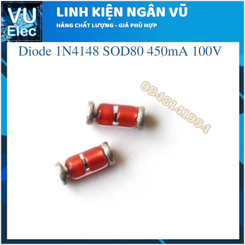 Diode 1N4148 SOD80 450mA 100V (LL34 1N4148 SMD) (10c) (Túi)