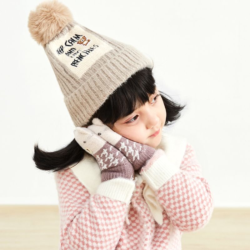 Găng Tay Dệt Kim Dày Dặn Ấm Áp Hình Gấu Dễ Thương Chống Gió Mùa Thu Đông Cho Bé Trai Và Bé Gái