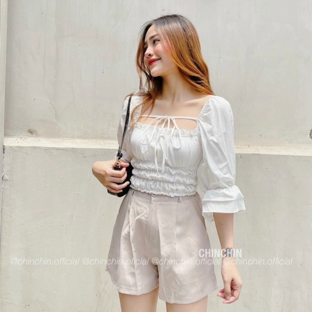 CROPTOP TRẮNG BO EO THẮT DÂY NƠ