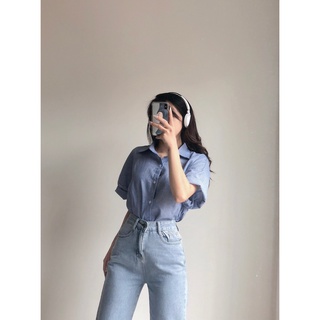 Áo sơ mi tay gập kẻ sọc nhỏ tay gập the.sweaterweather TSW