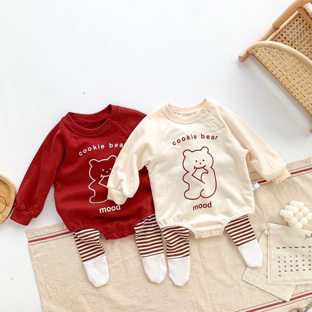 Áo liền quần tay dài in hình gấu dễ thương thời trang mùa thu cho bé 0-24 tháng tuổi