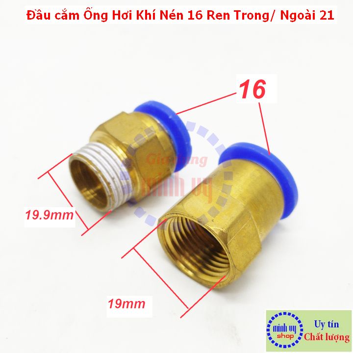 Đầu cắm Ống Hơi Khí Nén Phun Sương 16 Ren Trong/ Ngoài 21