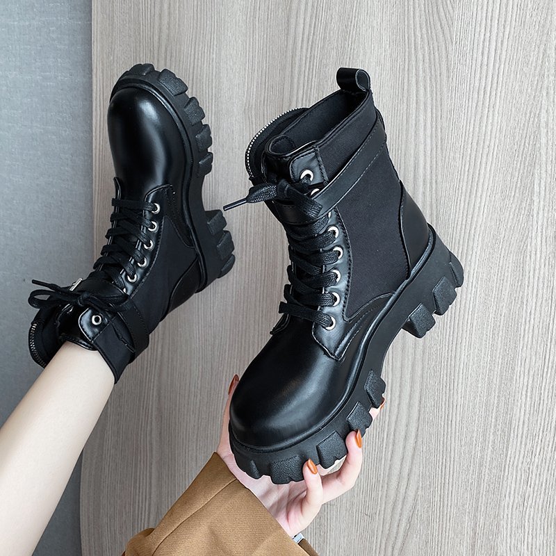 Boots ngắn đen thời trang cho nữ, Giày bốt xe máy có túi