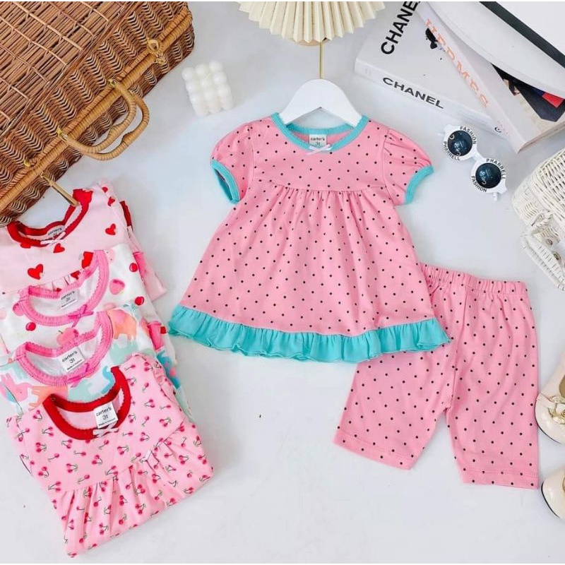 Bộ bánh bèo bé gái cotton xuất Nhật đẹp mát quần lửng