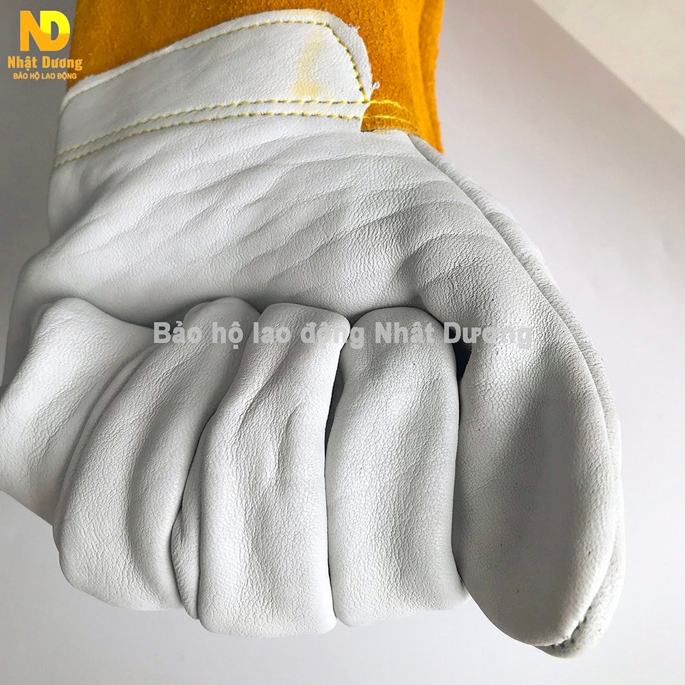 Găng tay da hàn tig ngựa trắng vàng 2233 da nguyên tấm trên trong găng tay lót cotton - Nsafe