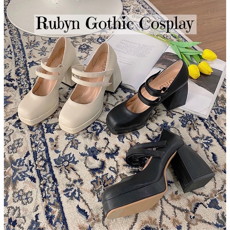 [CÓ SẴN] Giày cao gót lolita gót vuông đế cao 8cm TRẮNG và ĐEN ( Size 34 - 39 )