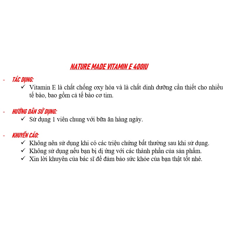 [DATE 12/2025] NATURE MADE VITAMIN E 400IU 100 VIÊN