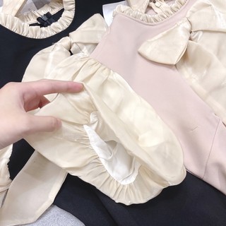 Váy cổ bèo phối tay tơ cao cấp