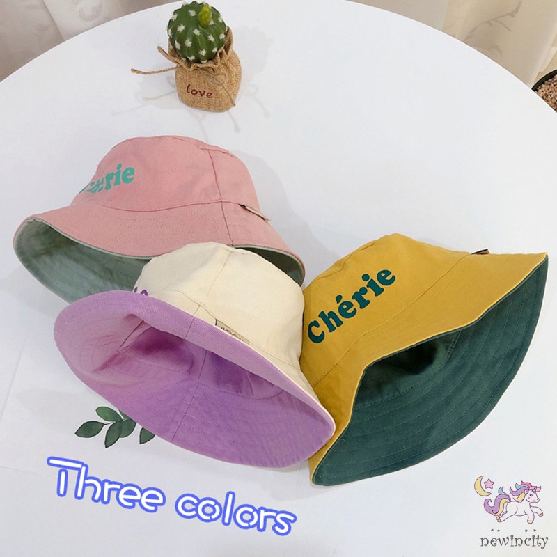 Mũ tròn vành 2 mặt in chữ thời trang Hàn Quốc dành cho bé trai/bé gái