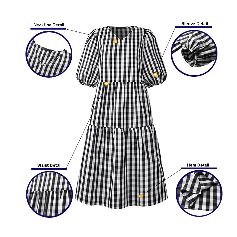 ZANZEA Đầm Nữ Dáng Dài Tay Phồng Họa Tiết Caro Thời Trang | BigBuy360 - bigbuy360.vn