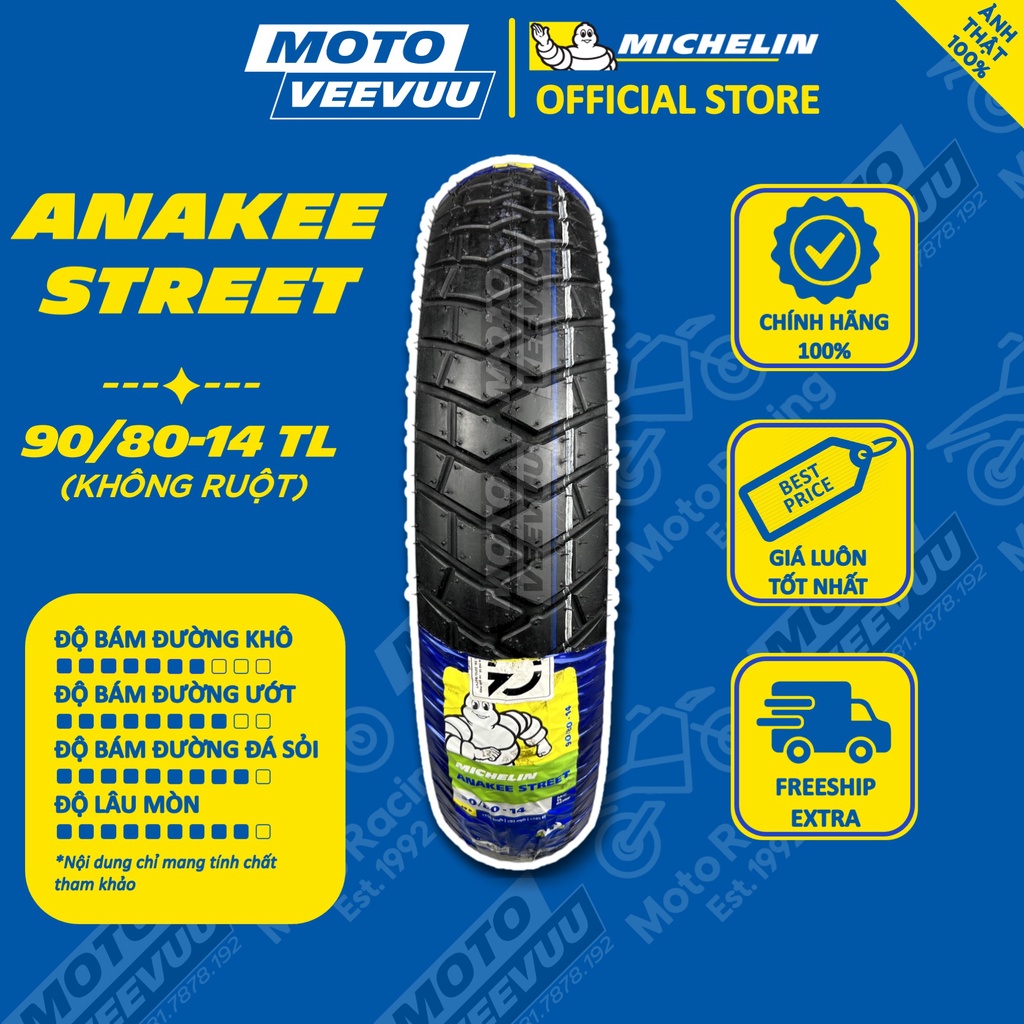 Vỏ lốp xe máy MICHELIN 90/80-14 TL Anakee Street (Lốp không ruột)