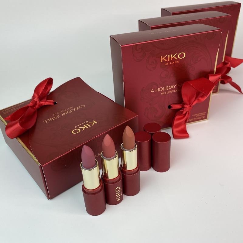 Son lì kiko set 3 cây son mini siêu mịn CAM ĐÀO - CAM ĐẤT - HỒNG ĐẤT- A Holiday Fable Mini Lipstick Kit - Italy