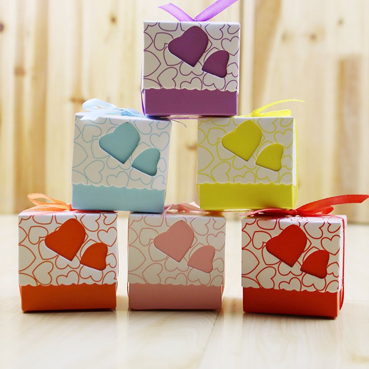 10 Hộp Họa Tiết Trái Tim Đáng Yêu, Trang Trí Nơ Ruy-băng, Phù Hợp Làm Quà Cưới, Hộp Đựng Kẹo