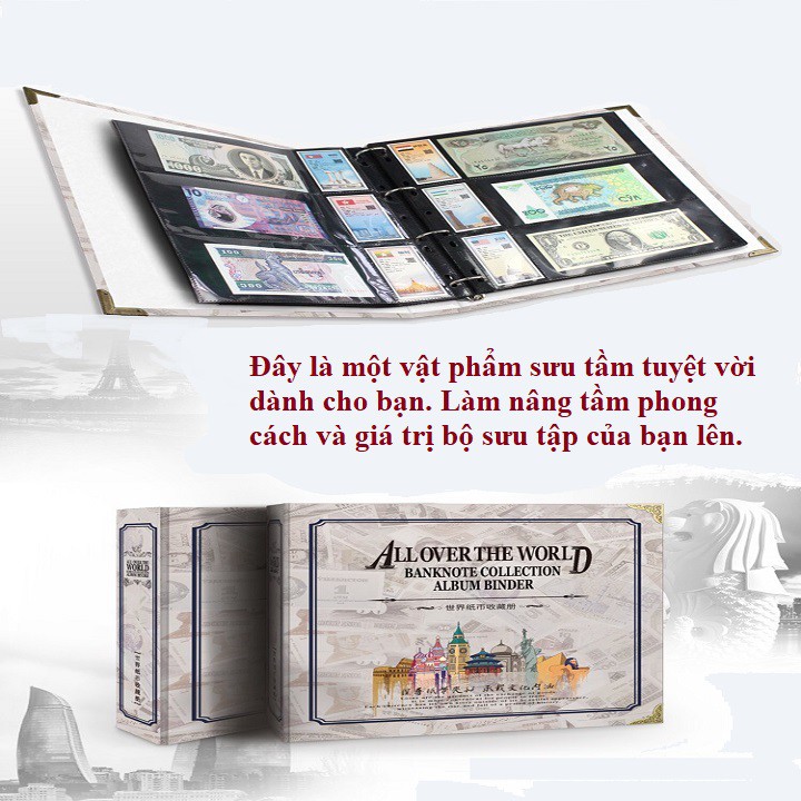 Bìa Album tiền quốc tế; Dùng để bảo quản các loại tem, tiền giấy sưu tầm  - SP000848