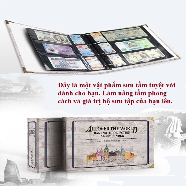 Bìa Album tiền quốc tế; Dùng để bảo quản các loại tem, tiền giấy sưu tầm.-TMT Collection-SP000848