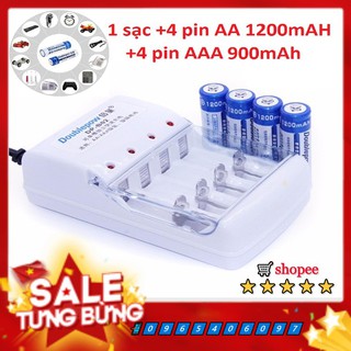 Bộ sạc pin đa năng 4 cổng Doublepow DP-B02 Tặng 4 pin tiểu AA1200 + Hộp nhựa đựng pin . shop yêu khách <3 ...