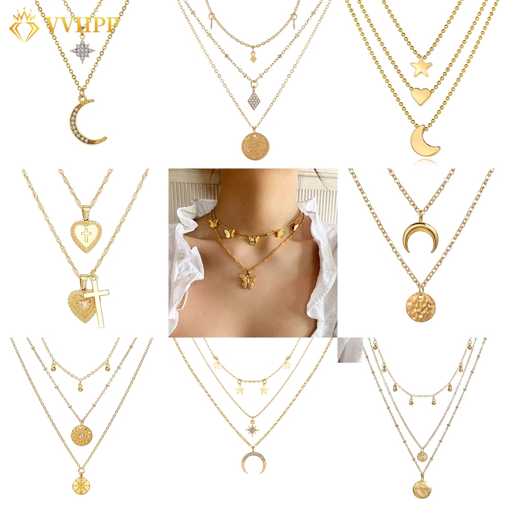 Dây Chuyền Hợp Kim Nhiều Lớp Mặt Chữ Đính Đá Thời Trang Cho Nữ