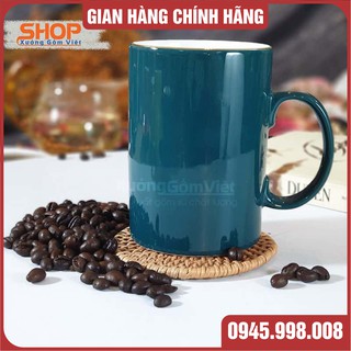 Cốc uống bia màu xanh cổ vịt viền kim đẹp xuất sắc - dung tích 460ml - hàng gốm sứ bát tràng- XƯỞNG GỐM VIỆT
