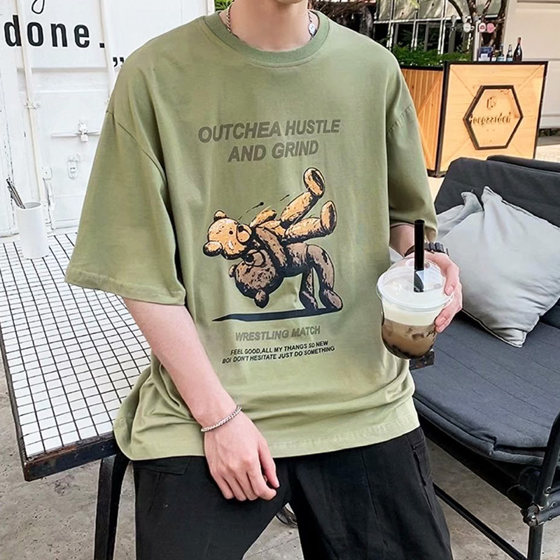 【M-3XL】men's bear printing clothing korean style simple t-shirt unisex