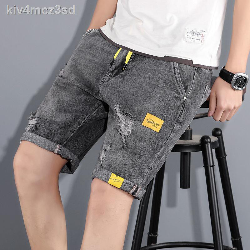 quần lót nữQuần✔Thủy triều Quần short denim nam hàng hiệu của giới mùa hè Mỏng Thẳng Lỏng Tất cả phù hợp 5 điểm Ph