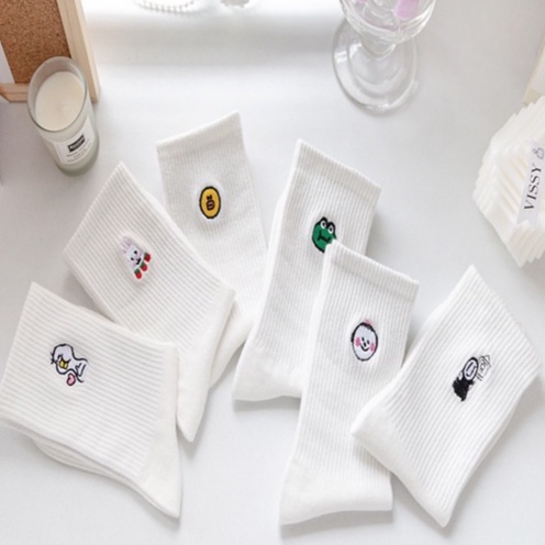 Vớ tất trắng thêu icon ếch vịt thỏ vô diệm