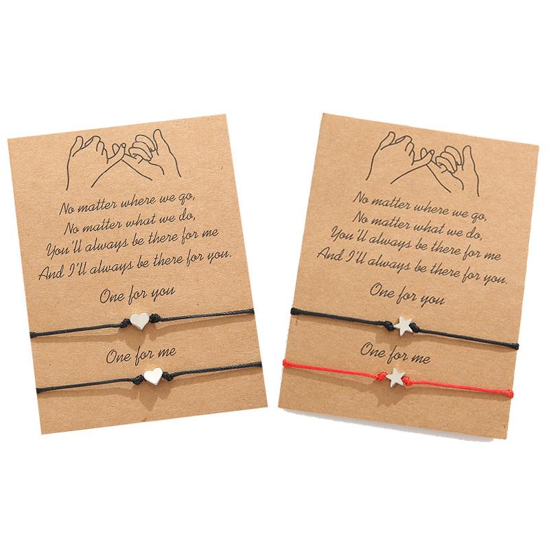 Set 2 vòng tay bện dây mặt hình trái tim/ ngôi sao thời trang dành cho cặp đôi